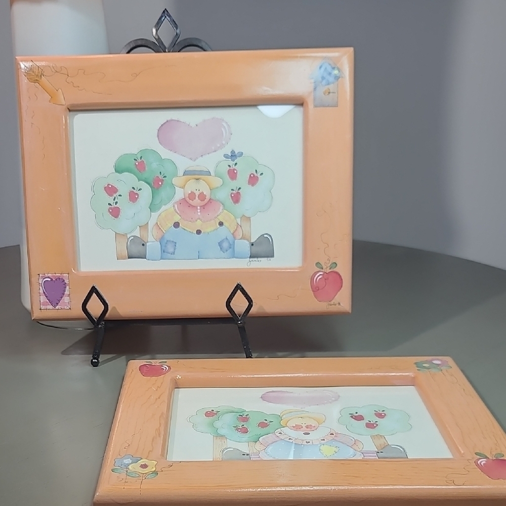 Girl & Boy Country Gargen Handpainted Wall Decor Set Of 2